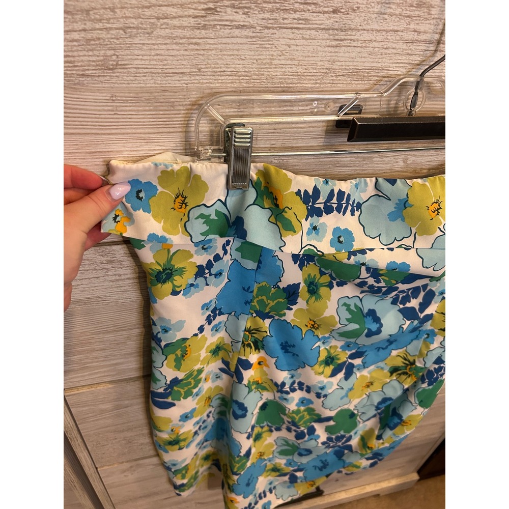 Princess Polly Blue Green Floral Strapless Mini Dress Side Slit Size 12 - Picture 3 of 5